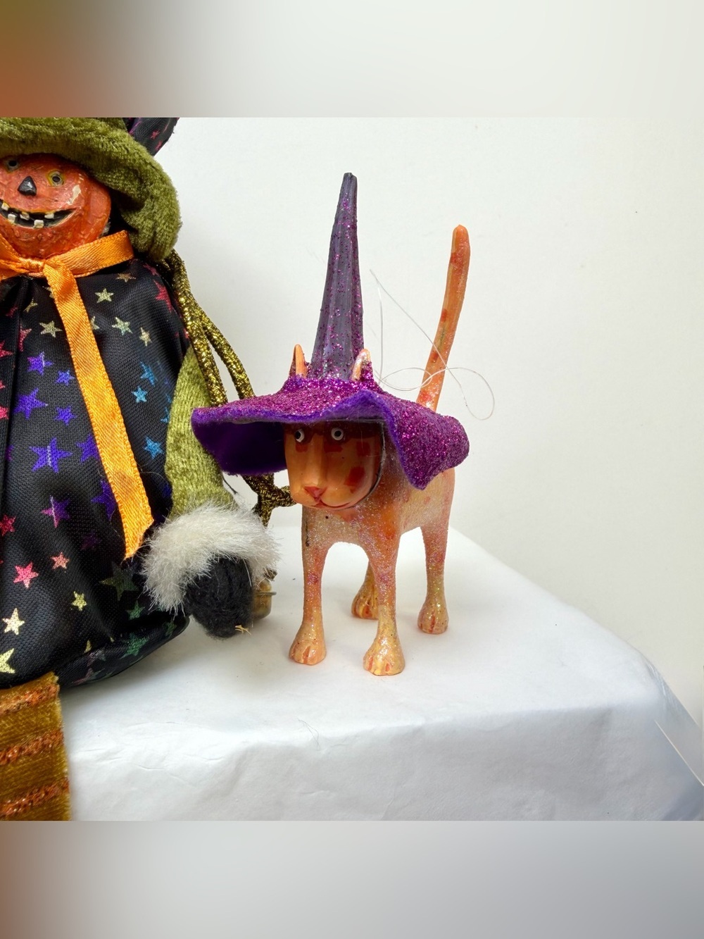 Halloween Decor Lot 9 Pc Glitter Pumpkin Witch Cat Boyds Bear Shelf Sitter + - Picture 3 of 9